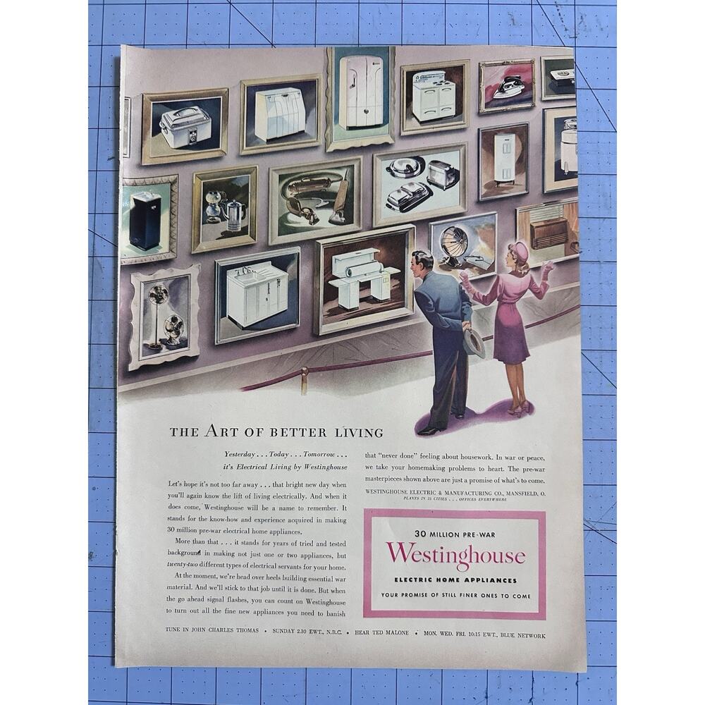 Original 1944 Vintage Print Ad Westinghouse The Art of Better Living